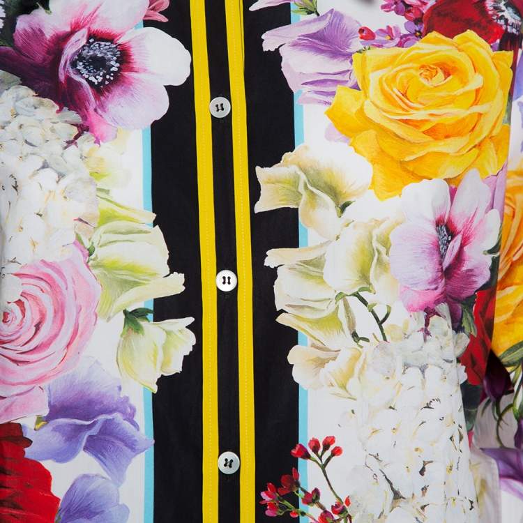 Pre Owned Dolce & Gabbana Multicolor Floral Printed Cotton Contrast Trim Detail Shirt M