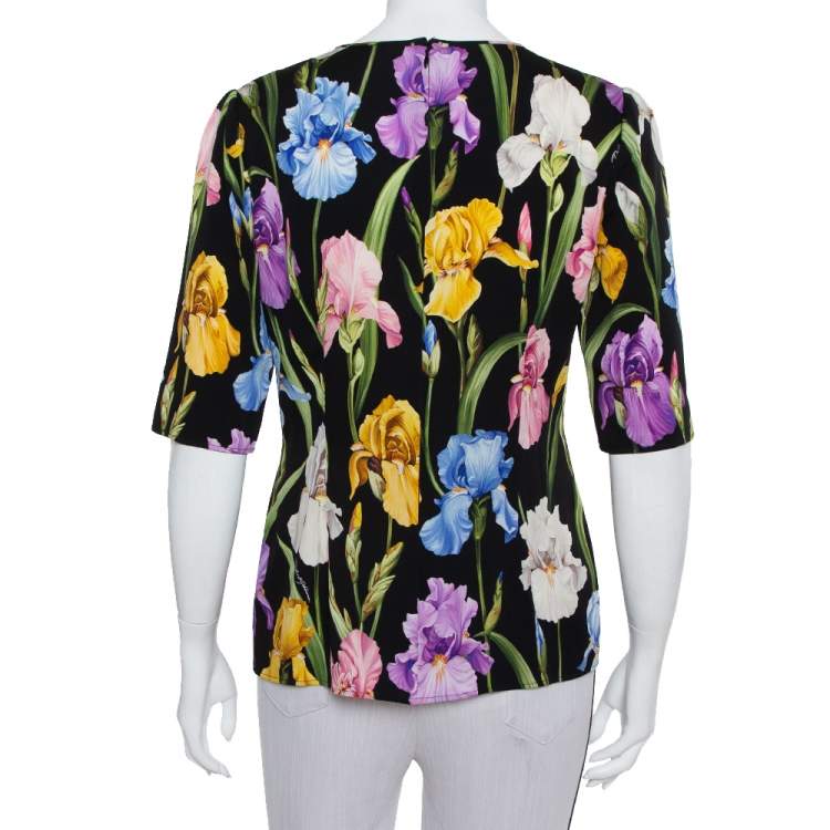 Pre Owned Dolce & Gabbana Black Floral Printed Silk Top L