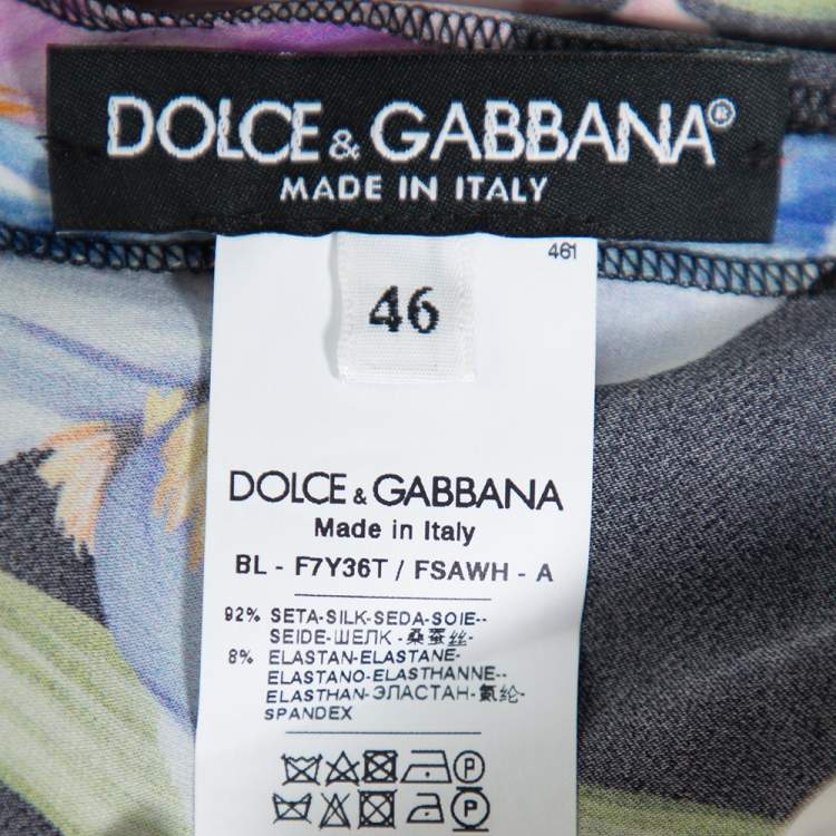 Pre Owned Dolce & Gabbana Black Floral Printed Silk Top L