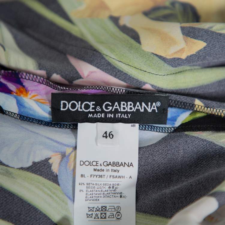 Pre Owned Dolce & Gabbana Black Floral Printed Silk Top L