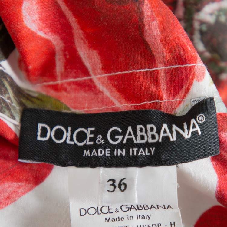 Pre Owned Dolce & Gabbana Red Floral Printed Cotton Ruffled Off Shoulder Mini Dress XS