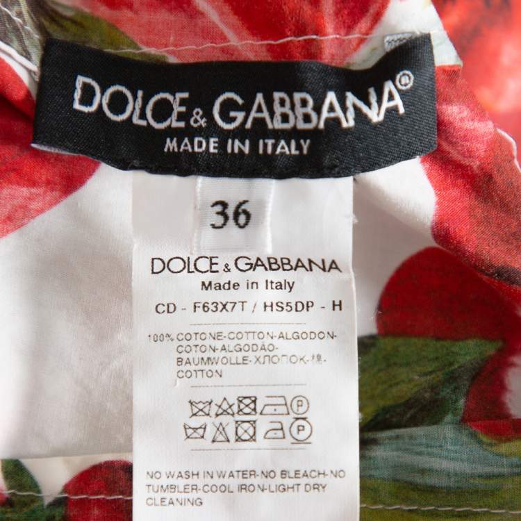 Pre Owned Dolce & Gabbana Red Floral Printed Cotton Ruffled Off Shoulder Mini Dress XS