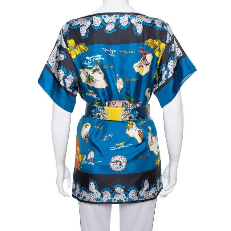 Pre Owned Dolce & Gabbana Multicolor Isole Eolie Printed Silk Oversized Top S