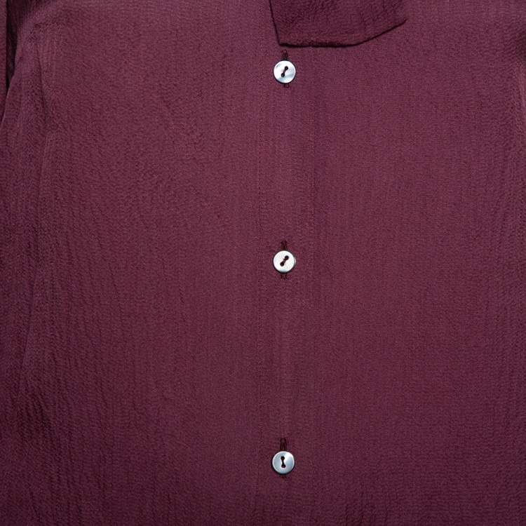 Pre Owned Dolce & Gabbana Mahogany Red Crushed Silk Neck Tie Detail Button Front Top M