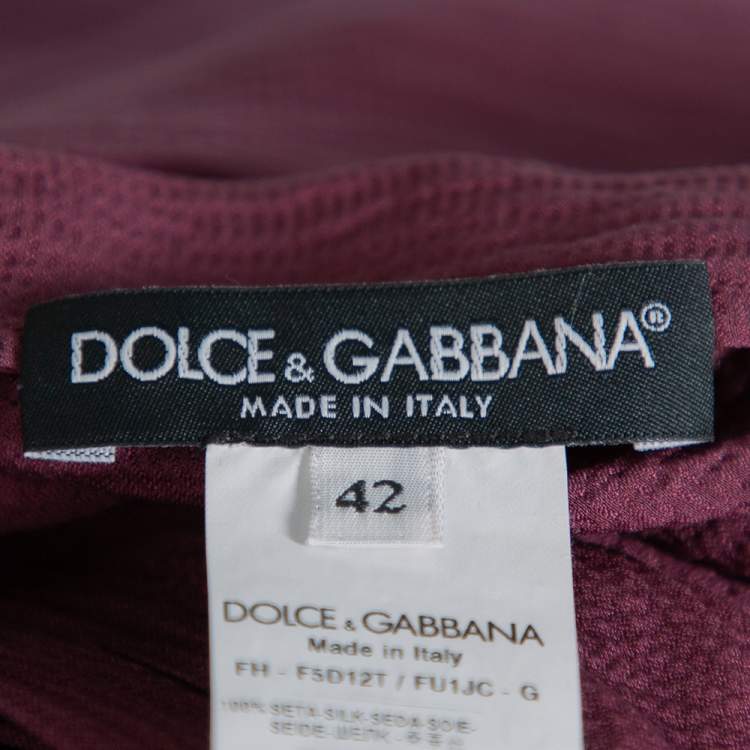 Pre Owned Dolce & Gabbana Mahogany Red Crushed Silk Neck Tie Detail Button Front Top M