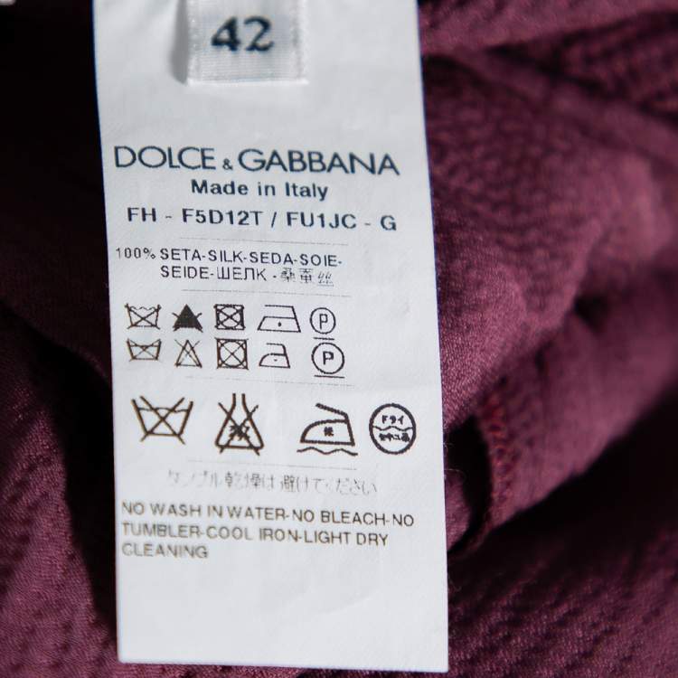 Pre Owned Dolce & Gabbana Mahogany Red Crushed Silk Neck Tie Detail Button Front Top M