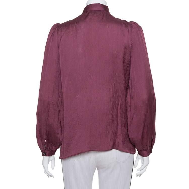 Pre Owned Dolce & Gabbana Mahogany Red Crushed Silk Neck Tie Detail Button Front Top M