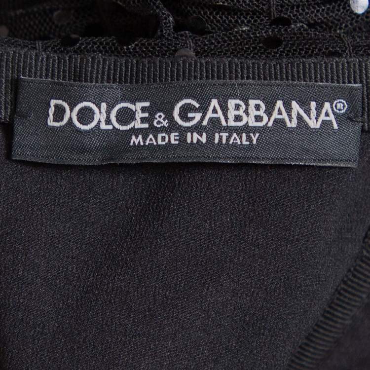 Pre Owned Dolce & Gabbana Black Sequin Embellished Tulle Ruched Strapless Mini Dress L