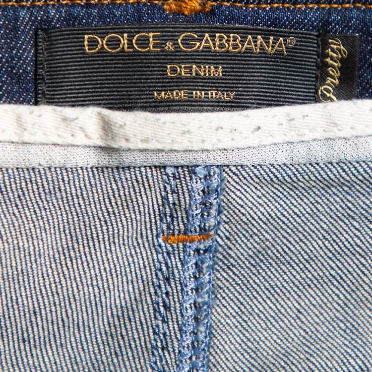Pre Owned Dolce & Gabbana Navy Blue Denim Contrast Applique Detail Skinny Fit Jeans M