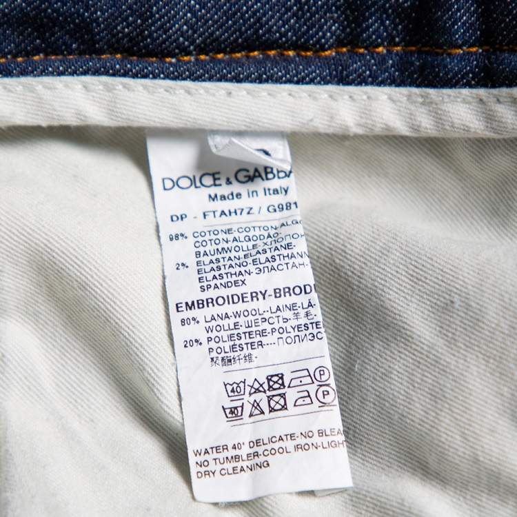 Pre Owned Dolce & Gabbana Navy Blue Denim Contrast Applique Detail Skinny Fit Jeans M