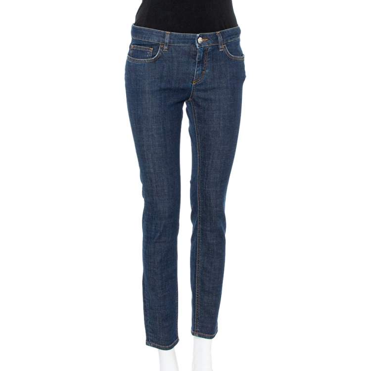Pre Owned Dolce & Gabbana Navy Blue Denim Contrast Applique Detail Skinny Fit Jeans M