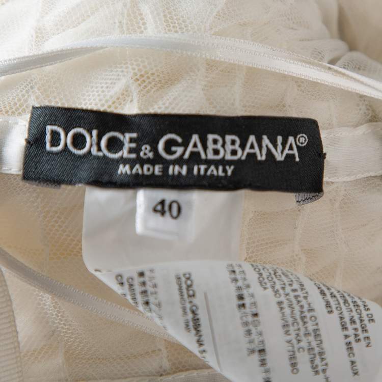 Pre Owned Dolce & Gabbana White Ruffled Silk Embellished Belt Detail Wedding Gown S