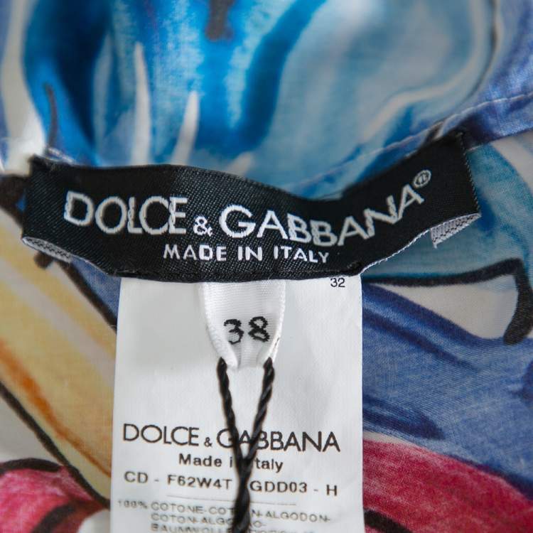 Pre Owned Dolce & Gabbana  White Majolica Printed Cotton Collared Midi Dress S 