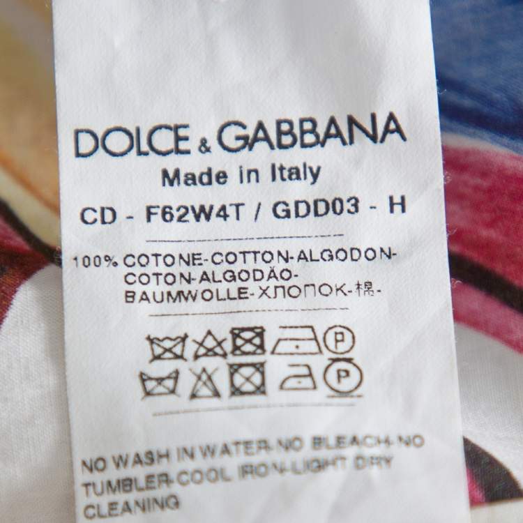 Pre Owned Dolce & Gabbana  White Majolica Printed Cotton Collared Midi Dress S 