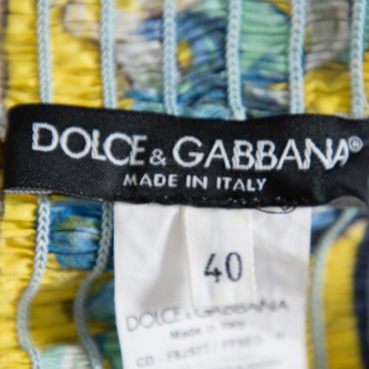 Pre Owned Dolce & Gabbana Floral Print Smocked Waist Sleeveless Cotton Poplin Dress S