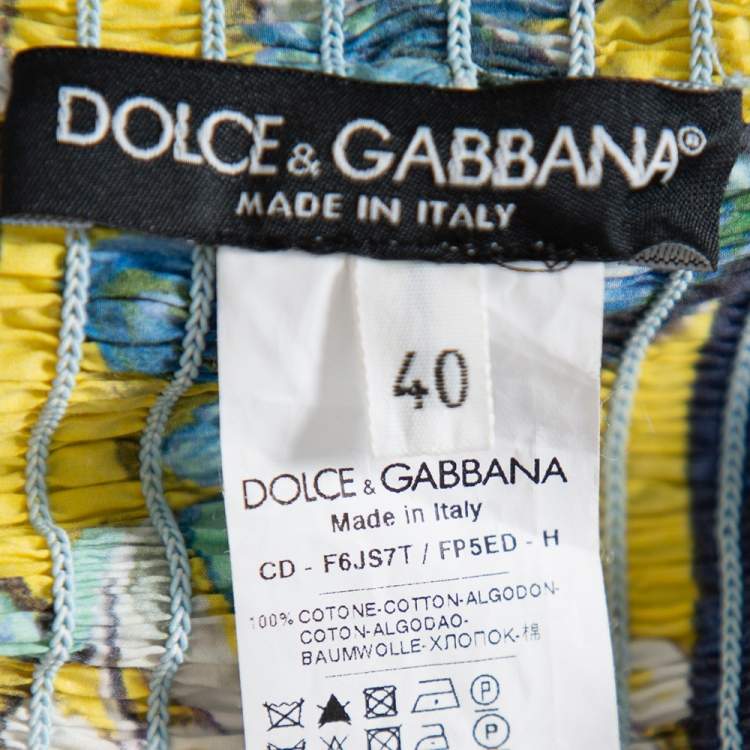 Pre Owned Dolce & Gabbana Floral Print Smocked Waist Sleeveless Cotton Poplin Dress S