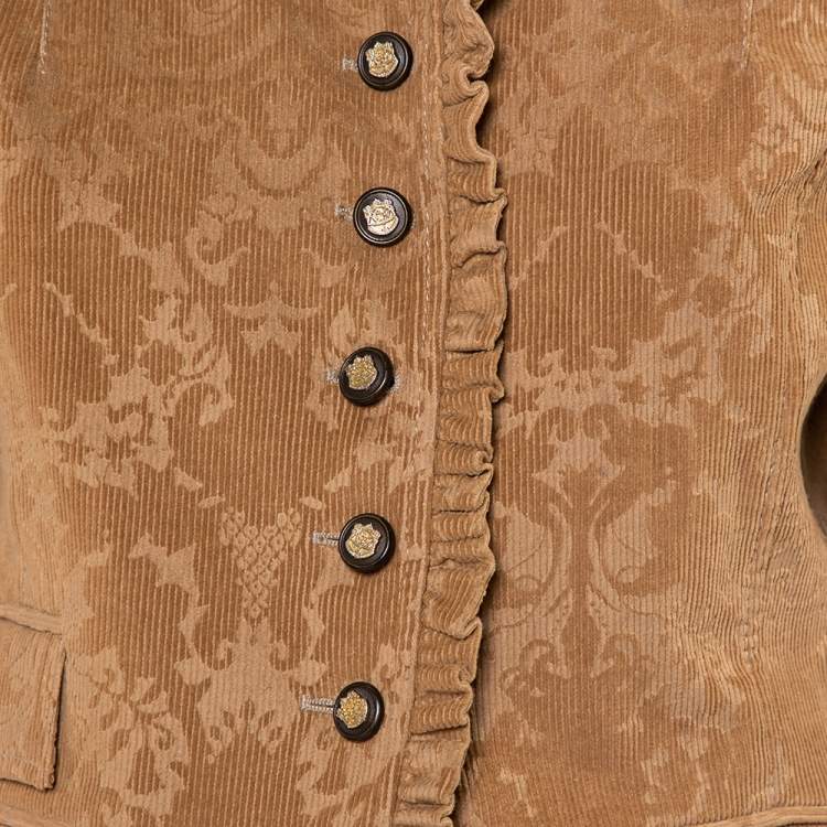 Pre Owned Dolce & Gabbana Brown Corduroy Ruffle Detail Button Front Jacket M
