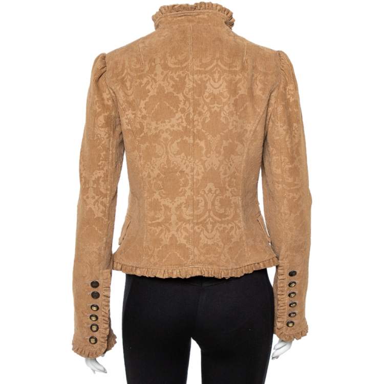 Pre Owned Dolce & Gabbana Brown Corduroy Ruffle Detail Button Front Jacket M