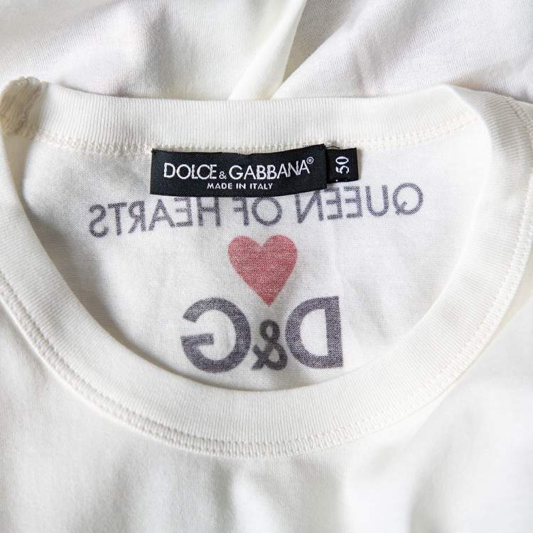 Pre Owned Dolce & Gabbana White Queen of the Hearts Cotton Round Neck T-Shirt XL