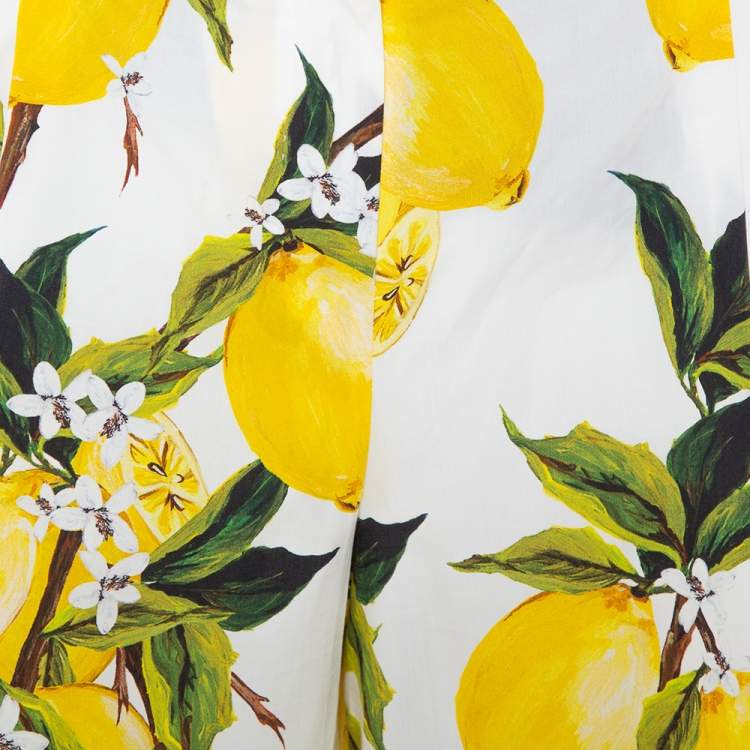 Pre Owned Dolce & Gabbana White Lemon and Floral Printed Cotton Bermuda Shorts S