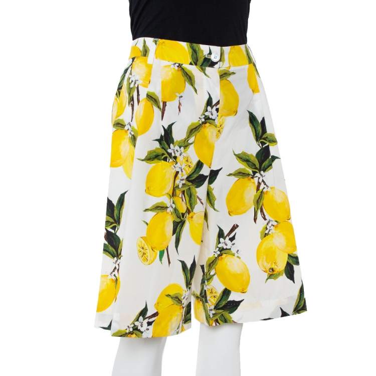 Pre Owned Dolce & Gabbana White Lemon and Floral Printed Cotton Bermuda Shorts S