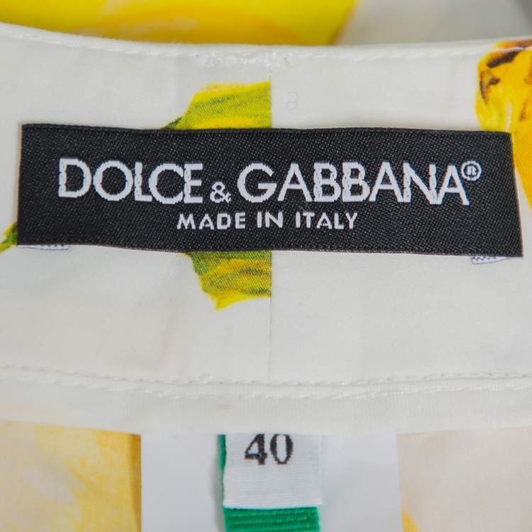 Pre Owned Dolce & Gabbana White Lemon and Floral Printed Cotton Bermuda Shorts S