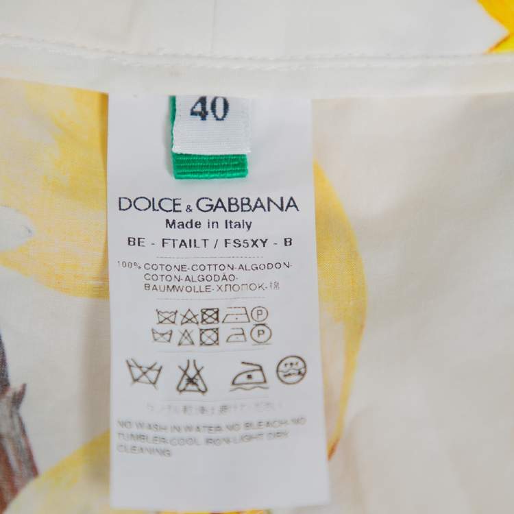 Pre Owned Dolce & Gabbana White Lemon and Floral Printed Cotton Bermuda Shorts S