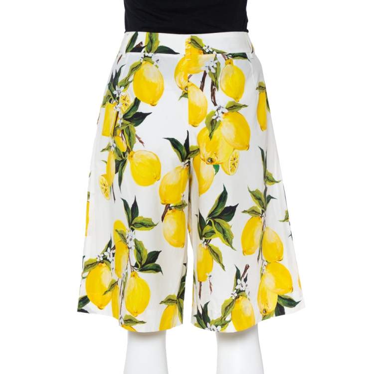 Pre Owned Dolce & Gabbana White Lemon and Floral Printed Cotton Bermuda Shorts S