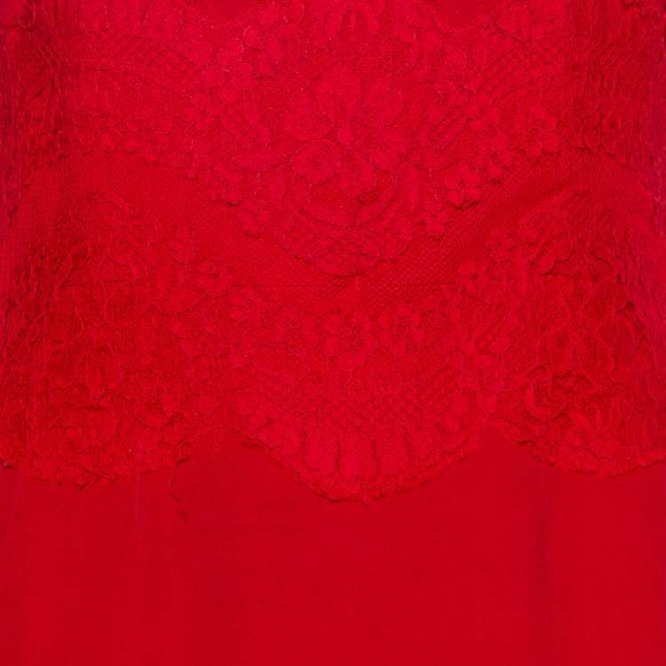 Pre Owned Dolce & Gabbana Red Crepe & Lace Trim Sleeveless Sheath Dress M