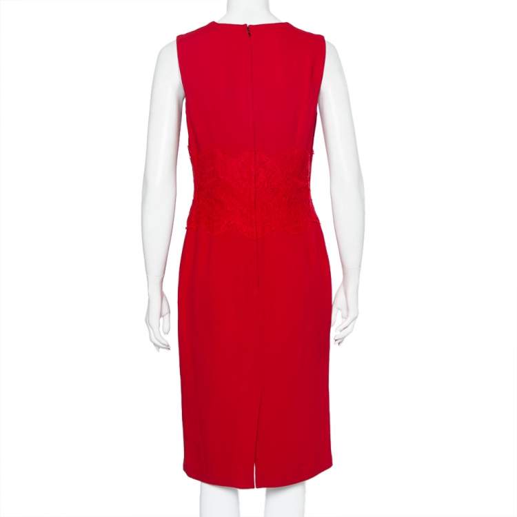 Pre Owned Dolce & Gabbana Red Crepe & Lace Trim Sleeveless Sheath Dress M