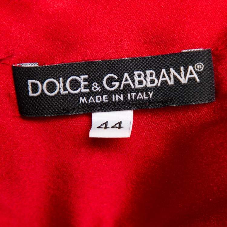 Pre Owned Dolce & Gabbana Red Crepe & Lace Trim Sleeveless Sheath Dress M