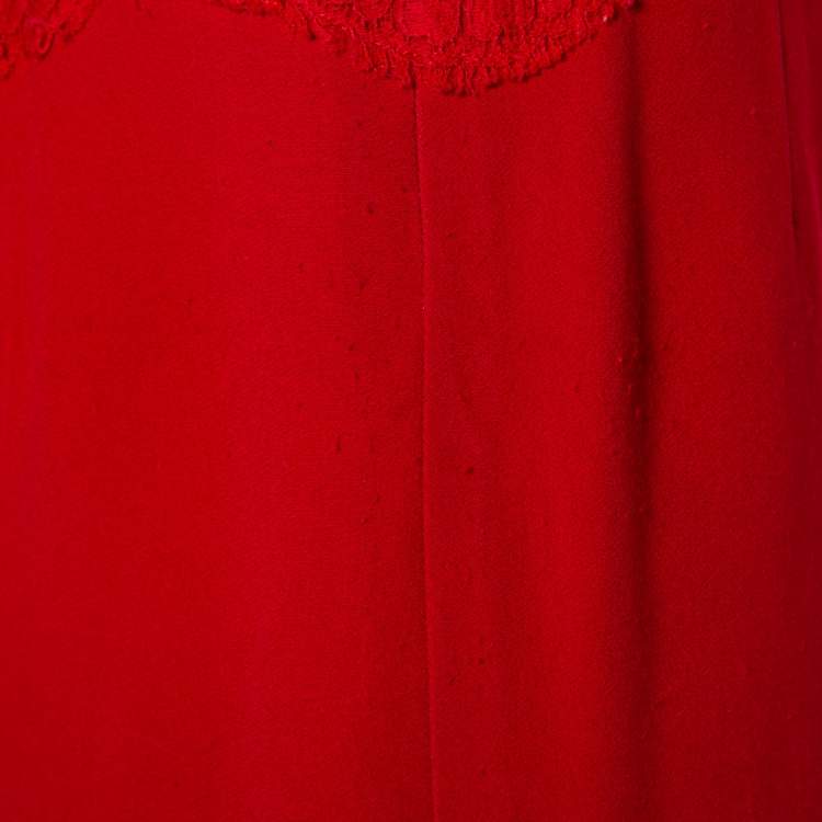 Pre Owned Dolce & Gabbana Red Crepe & Lace Trim Sleeveless Sheath Dress M