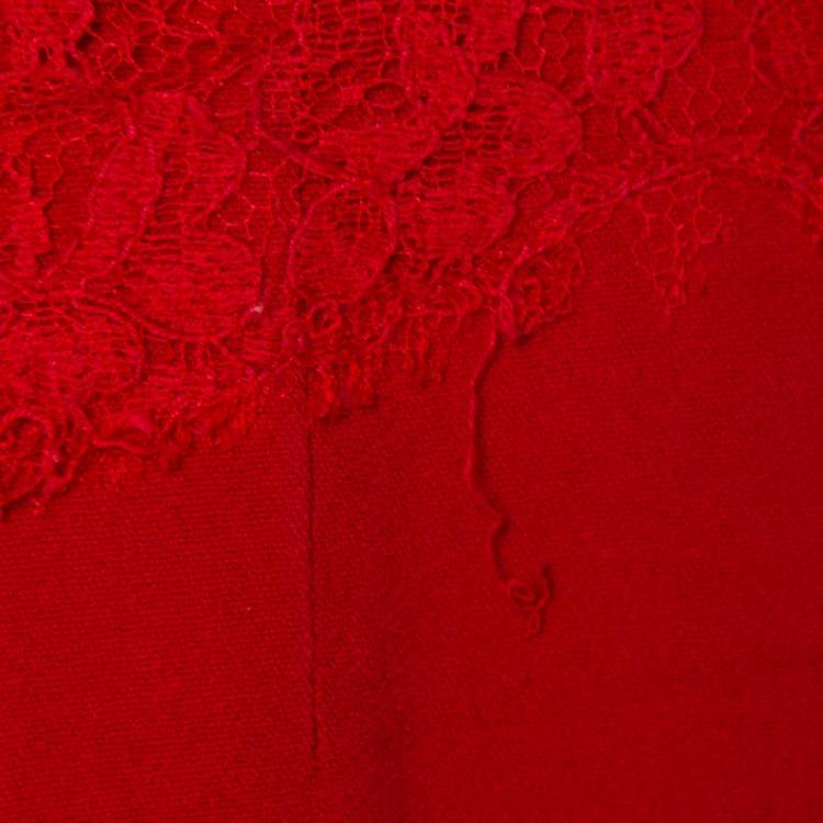 Pre Owned Dolce & Gabbana Red Crepe & Lace Trim Sleeveless Sheath Dress M