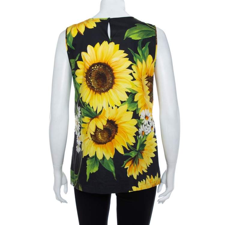 Pre Owned Dolce & Gabbana Black Sunflower Print Cotton Sleeveless Top S