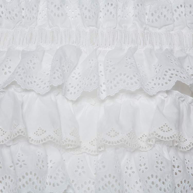Pre Owned Dolce & Gabbana White Crochet Off Shoulder Crop Top M