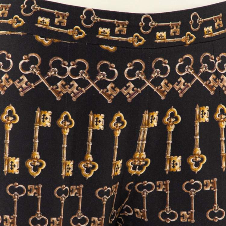 Pre Owned Dolce and Gabbana Black Key Print Crepe Slim Fit Pants M