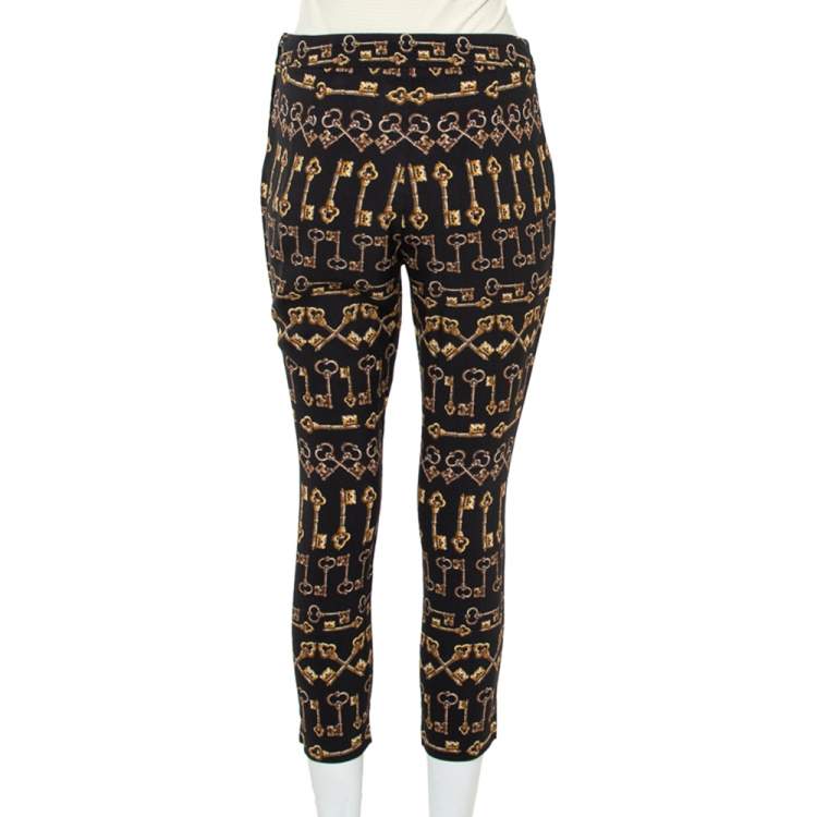 Pre Owned Dolce and Gabbana Black Key Print Crepe Slim Fit Pants M