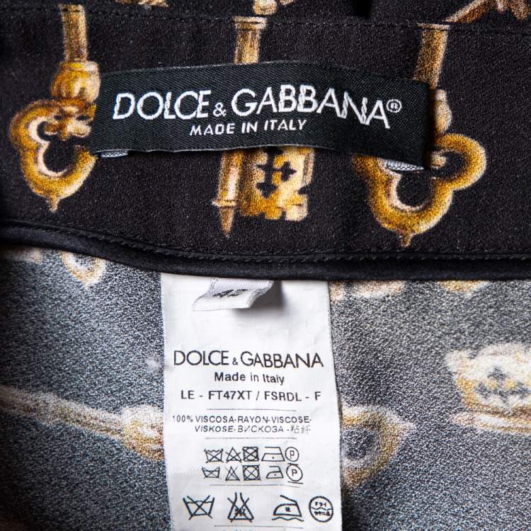 Pre Owned Dolce and Gabbana Black Key Print Crepe Slim Fit Pants M