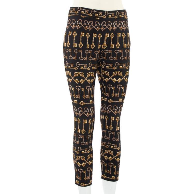 Pre Owned Dolce and Gabbana Black Key Print Crepe Slim Fit Pants M
