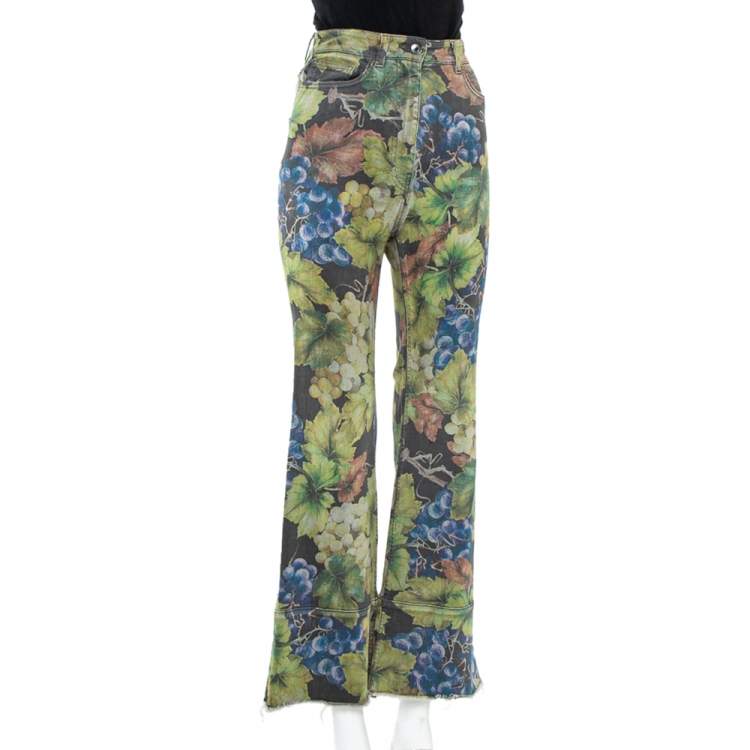 Pre Owned Dolce & Gabbana Grey Denim Grapes Printed Frayed Hem Paneled Bootcut Jeans S