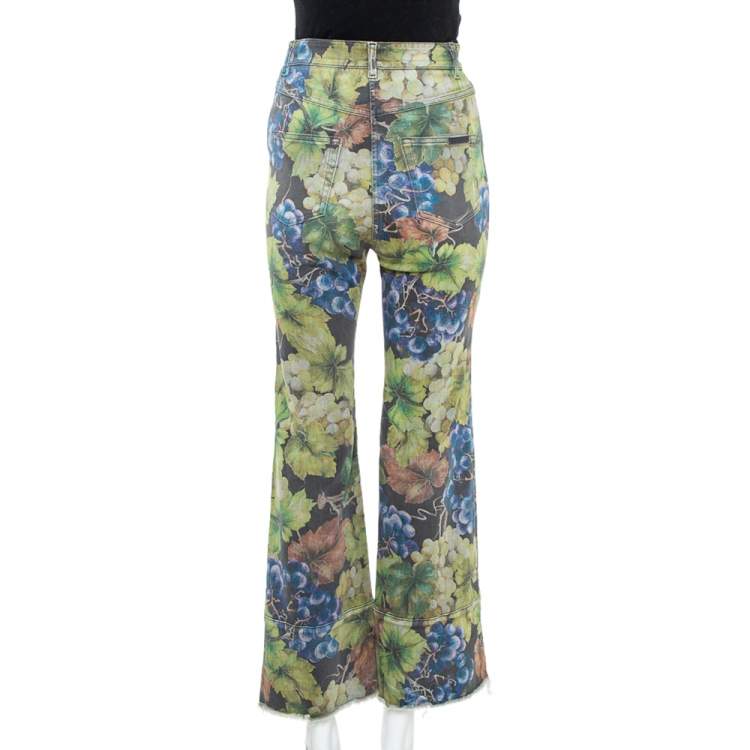 Pre Owned Dolce & Gabbana Grey Denim Grapes Printed Frayed Hem Paneled Bootcut Jeans S