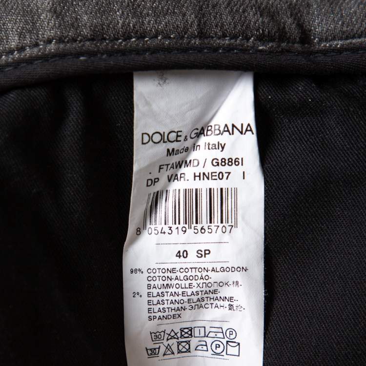 Pre Owned Dolce & Gabbana Grey Denim Grapes Printed Frayed Hem Paneled Bootcut Jeans S