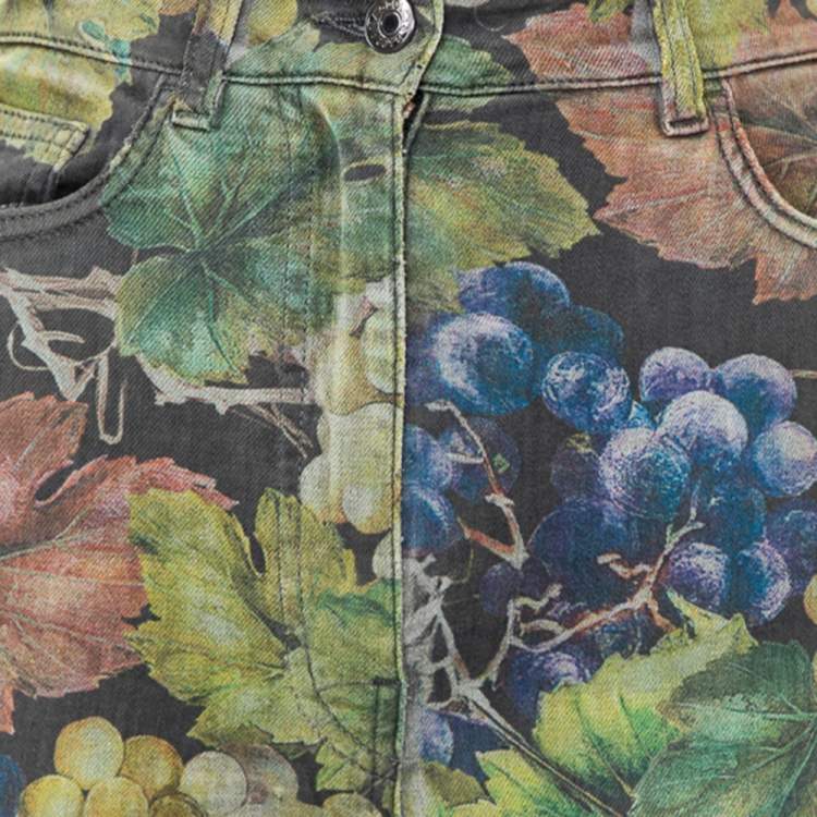 Pre Owned Dolce & Gabbana Grey Denim Grapes Printed Frayed Hem Paneled Bootcut Jeans S