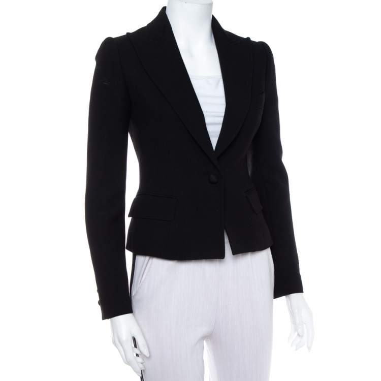 Pre Owned Dolce & Gabbana Black Wool Button Front Cropped Blazer S