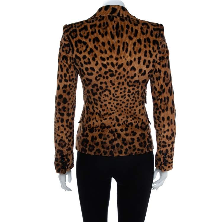 Pre Owned Dolce & Gabbana Vintage Leopard Print Corduroy Blazer S