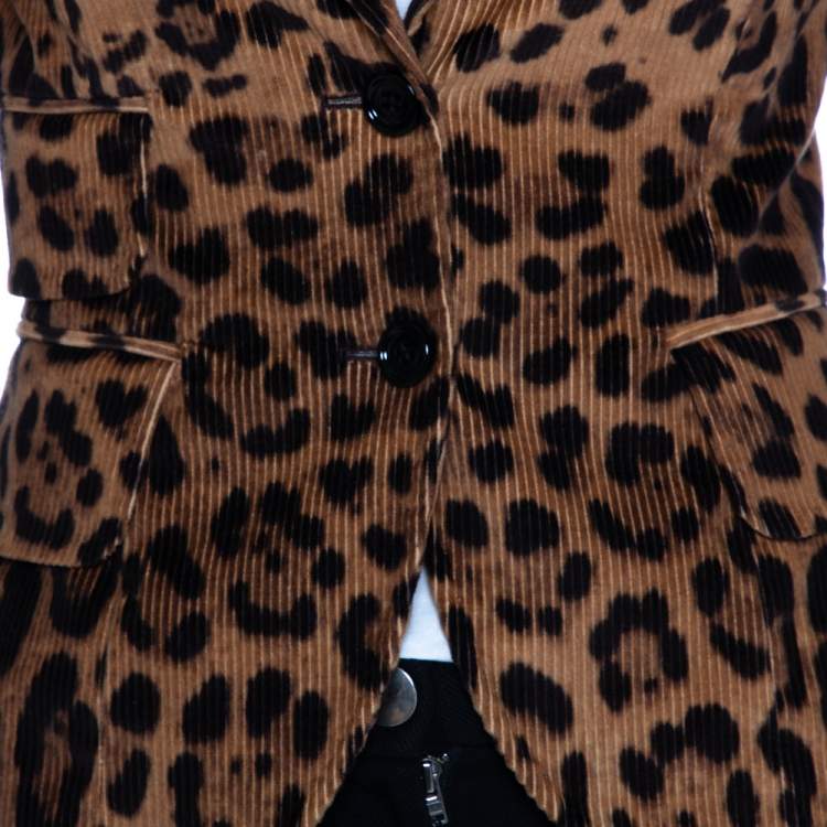 Pre Owned Dolce & Gabbana Vintage Leopard Print Corduroy Blazer S