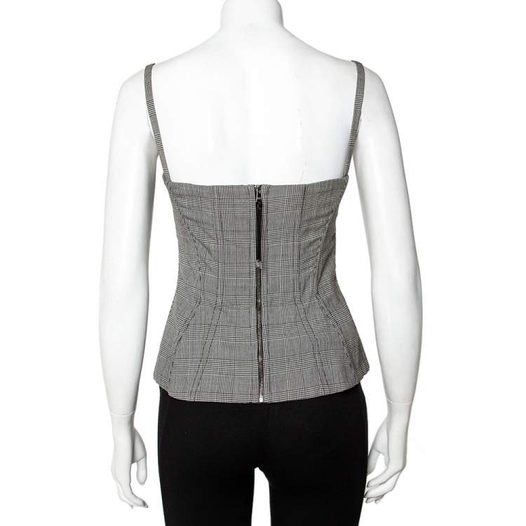 Pre Owned Dolce & Gabbana Monochrome Houndstooth Patterned Silk Corset Crop Top S