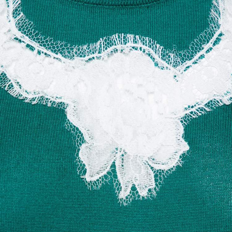Pre Owned Dolce & Gabbana Green Silk Lace Detail Sleeveless Top L