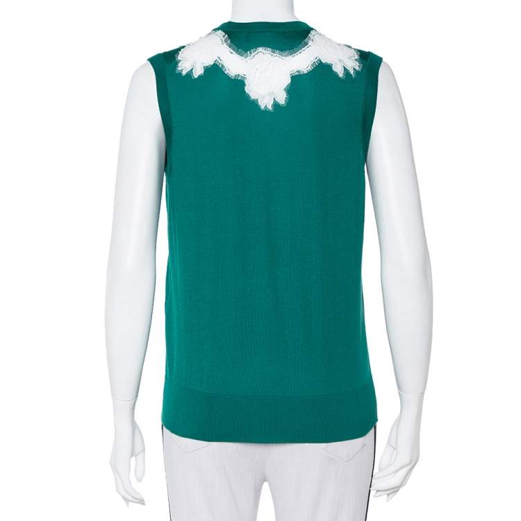 Pre Owned Dolce & Gabbana Green Silk Lace Detail Sleeveless Top L