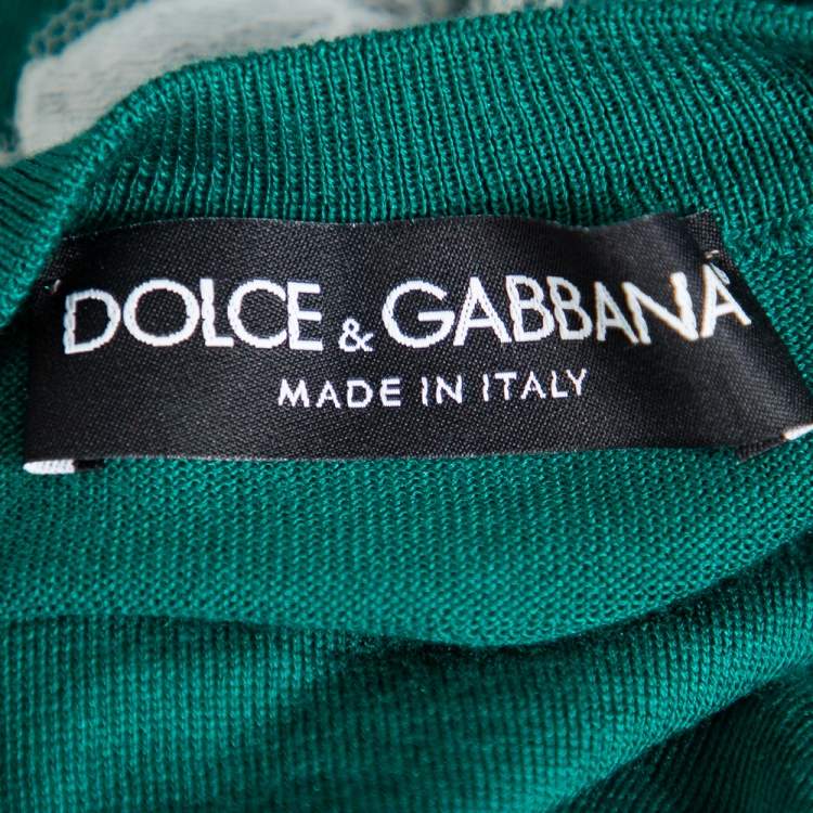 Pre Owned Dolce & Gabbana Green Silk Lace Detail Sleeveless Top L